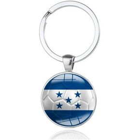 Art Attack Honduran Flag Soccer Keychain, Republic of Honduras Bicolor H Catrachos National Football Team Accessories History Party Favor Fan Car Key Chain Ring Pendant Charm (Silver)