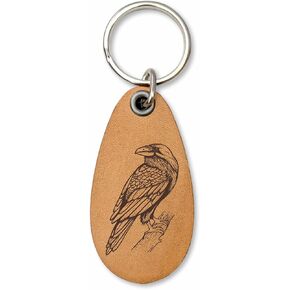 Crow - Raven - Genuine Leather Keychain - Wildlife Key Fobs