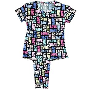 طقم نوم بيجامة منسوجة من Love Naps باللون الأسود بالكامل وبيجامة كابري - مقاس 3XL in Kuwait