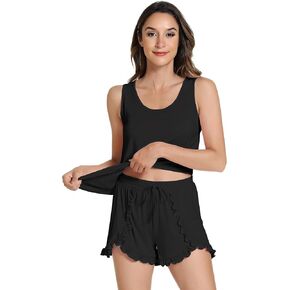 NACHILA Women's Pajamas Set Tank Top with Shorts Cool Sleepwear Soft Loungewear Sleeveless Pjs,Viscose Made from Bamboo