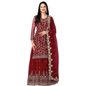 TRENDMALLS Women's Mono Net Kurta Lehenga Suit Set Indian Pakistani Ethnic Wear