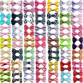 100PCS(50pairs) Cute Puppy Dog Hair Bows for Small Dogs with Clips Handmade，Small Size Girl Hair Accessories Puppy Grooming