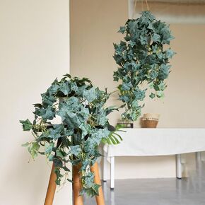 PARTY JOY 2pcs Hanging Fake Plants with 2 Baskets, Artificial Hanging Plants Fake Potted Eucalyptus for Wall Room Home Patio Indoor Outdoor Decor