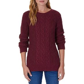 Nautica Women's Single Cable Knit Tunic Sweater (Burgundy, Large)