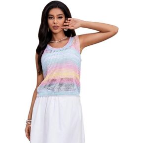 SweatyRocks Women's Knitted Hollowed Out Tops Casual Sleeveless Sweater Vest