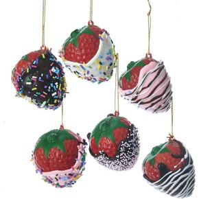 The Bridge Collection Chocolate Covered Strawberry Ornaments - Set of 6 - Assorted Foam Squishy Chocolate Strawberries Ornaments - Candy Food Decor
