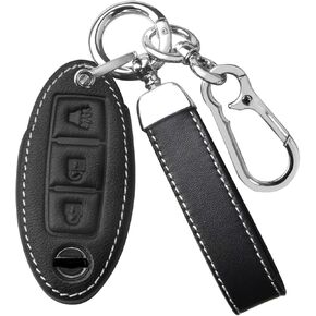 for Nissan Key Fob Cover Leather, 3 Button Soft Key Case Compatible with Infiniti Altima Armada Maxima Murano Rogue Sentra, Black
