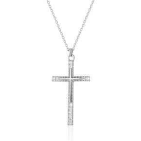 Cross Necklace for Women Men Silver Cross Necklaces 12 Stone 6A CZ Gold Plated Necklaces for Festival, Vacation or Holiday