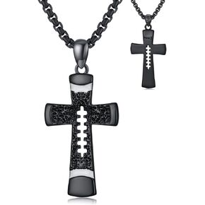 Football/Baseball Cross Necklace 925 Sterling Silver Pendant Jewelry Gifts for Men Women