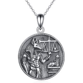 Egyptian Jewelry Sterling Silver Anubis Ankh Eye of Horus Necklace Egypt Scarab Pendant for Women Men