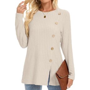KUOTAI Sweaters for Women Fall Fashion Long Sleeve Crewneck Shirts(Beige, XX-Large)