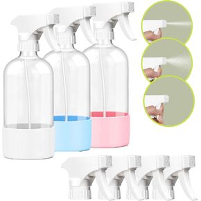 3 pack Glass Spray Bottles with Silicone Sleeve Protection, Empty 16 oz Refillable Containers, Reusable Spray Bottles with Adjustable Nozzle for Hair, Cleaning Solutions