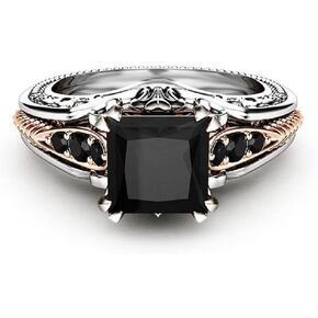 Eternal 925 Silver Black Tourmaline RingSquare Cut Diamond Ring Women's Retro Diamond Ring (size 7)