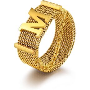 Yumikoo Golden Hip Hop Chain Rings Titanium Stainless Steel Rings for Women