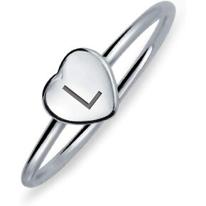 Personalize Simple ABC Heart Shape Monogram Script Or Block Letter Alphabet A-Z Signet Heart Initial Ring For Women Teens .925 Sterling Silver Customizable