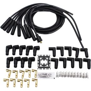 Spark Plug Wires Spiral Core 8.5mm Black Straight Boot Universal Set V8 W/Looms