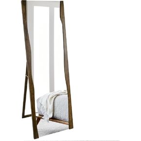Tanmicoshomy Full Length Mirror with Stand 21x63Inches, Wood Framed Floor Full Body Mirror for Bathroom Bedroom Living Room,Tempered Glass Shatter-Proof Mirror(Brown)