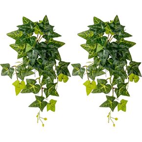2 PCS Artificial Hanging Plants, Fake Hanging Monstera Leaves Ivy Vine Faux Greenery Tropical Palm Leaves Outdoor Hanging Plants Leaf Plant for Garden Home Decor