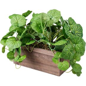 MyGift Vibrant Lifelike Artificial Plant Begonia Leafy Vine Greenery in Brown Wood Rectangular Planter Box