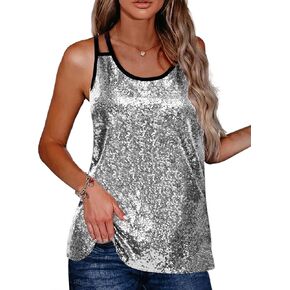 Zeagoo Women's Sleeveless Sequin Top Sparkle Glitter Top Shimmer Camisole Vest Tank Tops