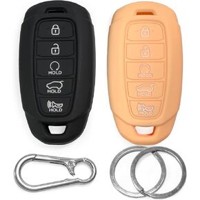 2-Pack Click&Fit Silicone Key Fob Covers Compatible with Hyundai Elantra 2020-2023, Palisade 2020-2022  – Car Remote Key Shell Rubber Protector 5-Buttons, Black+Grey