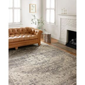 Loloi II Hathaway Collection HTH-05 Steel / Ivory 2'-0" x 5'-0", .25" Thick, Accent Rug, Soft, Durable, Printed, Modern, Low Pile, Non-Shedding, Easy Clean, Living Room Rug