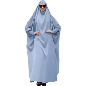 IDOPIP Muslim Abaya for Women One Piece Long Sleeve Islamic Prayer Dress with Hooded Hijab Maxi Kaftan Robe Modest Clothes