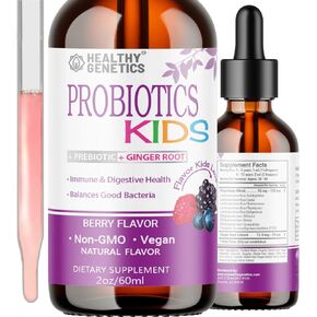Liquid Probiotics for Kids & Toddlers | + Prebiotic + Ginger Root | Acidophilus Probiotic | Dairy Free | Vegan | Non-GMO | Gluten Free | 30-60 Servings