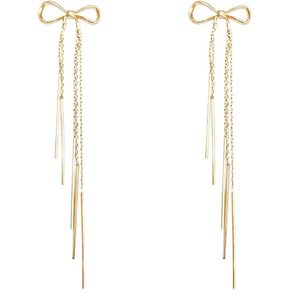 أقراط ذهبية وفضية على شكل فيونكة للنساء هدية مجوهرات عصرية سباركلي لطيفة على شكل قطرة متدلية in Kuwait