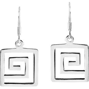 AeraVida Trendy Greek Key or Meander Maze Inspired Geometric Pattern .925 Sterling Silver Fishhook Dangle Earrings | Earrings for Women | Casual Dangle Earrings