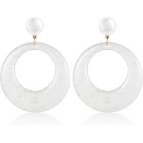 1 Pair 70s Earrings for Women Trendy Resin Earrings Fashion Statement Earrings White Acrylic Earrings Simple Retro 70s Jewelry 70s Jewelry Groovy Earrings Boho Drop Dangle Disco Outfits