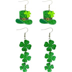 St Patricks Day Earrings Irish Green Hat Clover Dangle Earrings shamrock Holiday Earring for Women (Style-A)