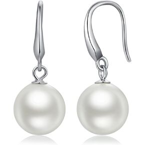 Han han 925 Sterling Silver Pearl Dangle Earrings for Women, Cubic Zirconia Pearl Earrings, 8MM-10MM