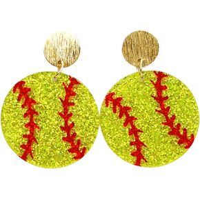 Acrylic Glitter Sports Ball Dangle Earrings for Women Sparkling Football Volleyball Basketball Baseball Drop Earrings Game Day Sport Theme Jewelry Gift