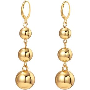 Gold Ball Drop Earrings for Women Dangling.Long Tassel Metal Dangle Earrings Beaded Cluster Chandelier Drop Earrings Chunky Party Earrings Trendy Jewelry
