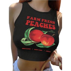 Women's Summer Round Neck Crop Tank Top Casual Letter Print Sleeveless T Shirt