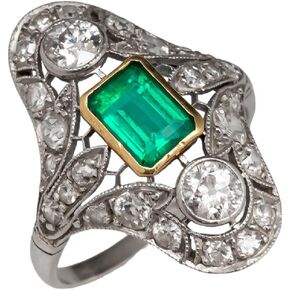 Xiaomei 10k Yellow Gold Vintage Style Genuine Emerald and Diamond Ring Size 6-10 (Size 9)