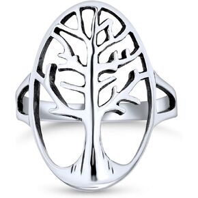 Personalized Large Open Round Or Oval Statement Symbolic Family Wishing Tree Of Life Ring For Women Wife .925 Sterling Silver Customizable