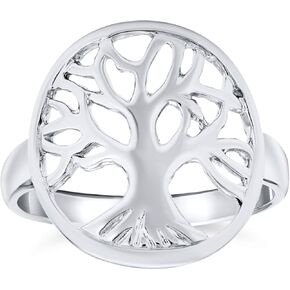 خاتم كبير مخصص مفتوح مستدير أو بيضاوي لعائلة رمزية متمنية لشجرة الحياة للنساء والزوجة. 925 من الفضة الاسترليني قابلة للتخصيص in Kuwait