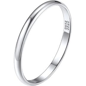 Silvora 925 Sterling Silver Band Rings for Women Men, High Polish Plain Dome Tarnish Resistant Wedding Rings Size 4-12