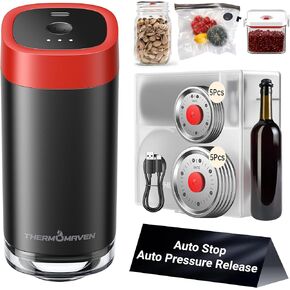 Electric Vacuum Sealer Kit for Mason Jars – Auto Stop, Pressure Release, Date Record, Leak Indicator – Fits Wide & Regular Mouth Lids – Black & Yellow Food Sealer for Canning