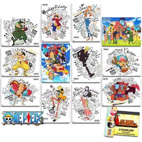 One Piece Poster Book Super Set - Bundle with 12 One Piece Posters Featuring Luffy, Sanji, Nami and More with Stickers, Bookmark | One Piece Room Decor