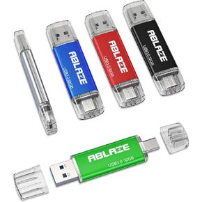 ABLAZE 32GB Type C Flash Drive, Dual USB 3.0+USB C Memory Stick Thumb Drive for iPhone 15, Android Smartphone, Computers, Tablets, Mac,iPad,PC (Blue)