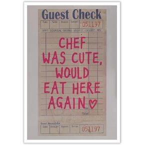 Drimiler kitchen Wall Art Decor Posters Trendy Large Chef Was Cute Would Eat Here Again Poster Prints Food Quotes Heart Decoration Aesthetic Dorm Room Walls Print Pink 12x16in Unframed