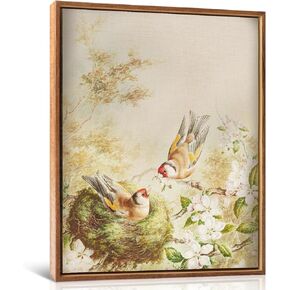 LHIUEM Vintage Easter Rabbit Framed Canvas Wall Art Bunny Wall Poster(12"X16") Plants Wood Decor Spring Landscape Framed Wall Art Easter Gift for Kids Friends Family Bedroom Living Room Play Room