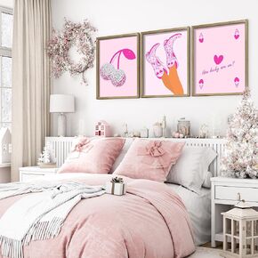Set of 3 Framed Poker Wall Art Farmhouse Lucky You Wall Decor Trendy Preppy Wall Signs Retro Cowgirl Boot Wall Art Pink-White