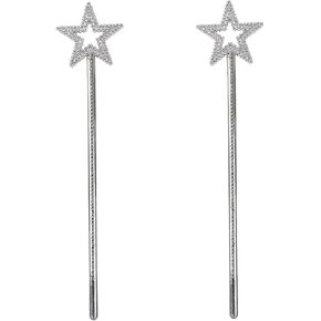2 Pack Silver Princess Star Wand, Crown Wands Angel Magic Wand for Girls Birthday,Dress up and Halloween Costume Supplies (Silver Star Crown)