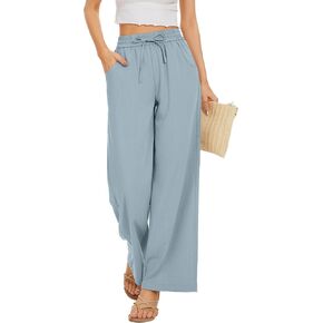 Women Summer Pants Flowy Pants Drawstring Waist Wide Leg Palazzo Beach Pants Loose Fit with Pockets in Kuwait