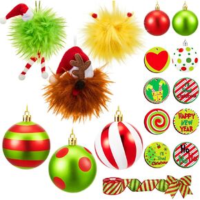 Syhood 24 Pcs 2.36 Inch Grin has Ornaments Grin has Christmas Balls Bendable Christmas Tree Decorations Lime Green Ornaments Whimsical Christmas Tree Ornaments Stole Christmas Tree Grin has Decor