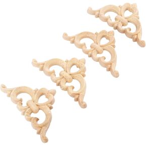 MUXSAM Wood Carved Appliques Onlays, 4-Pack Unpainted Small Woodcarving Decals Corner Plaques for Wall Cabinet Cupboard Mirrors Fireplace Closet Dresser Doors Frame DIY Project, 6x6cm/2.36"x2.36"